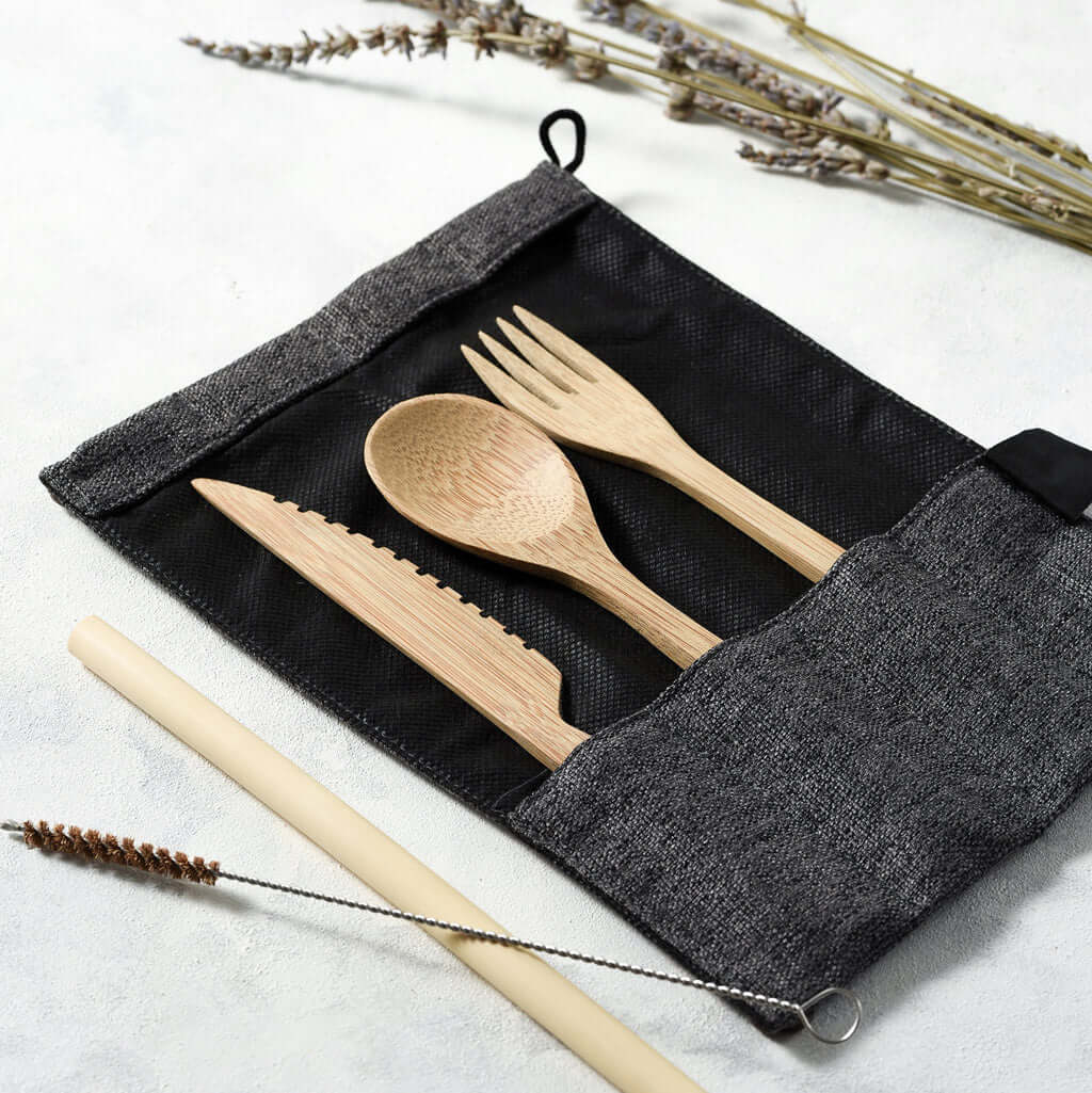 Bamboo Cutlery Set (Green bag)-6