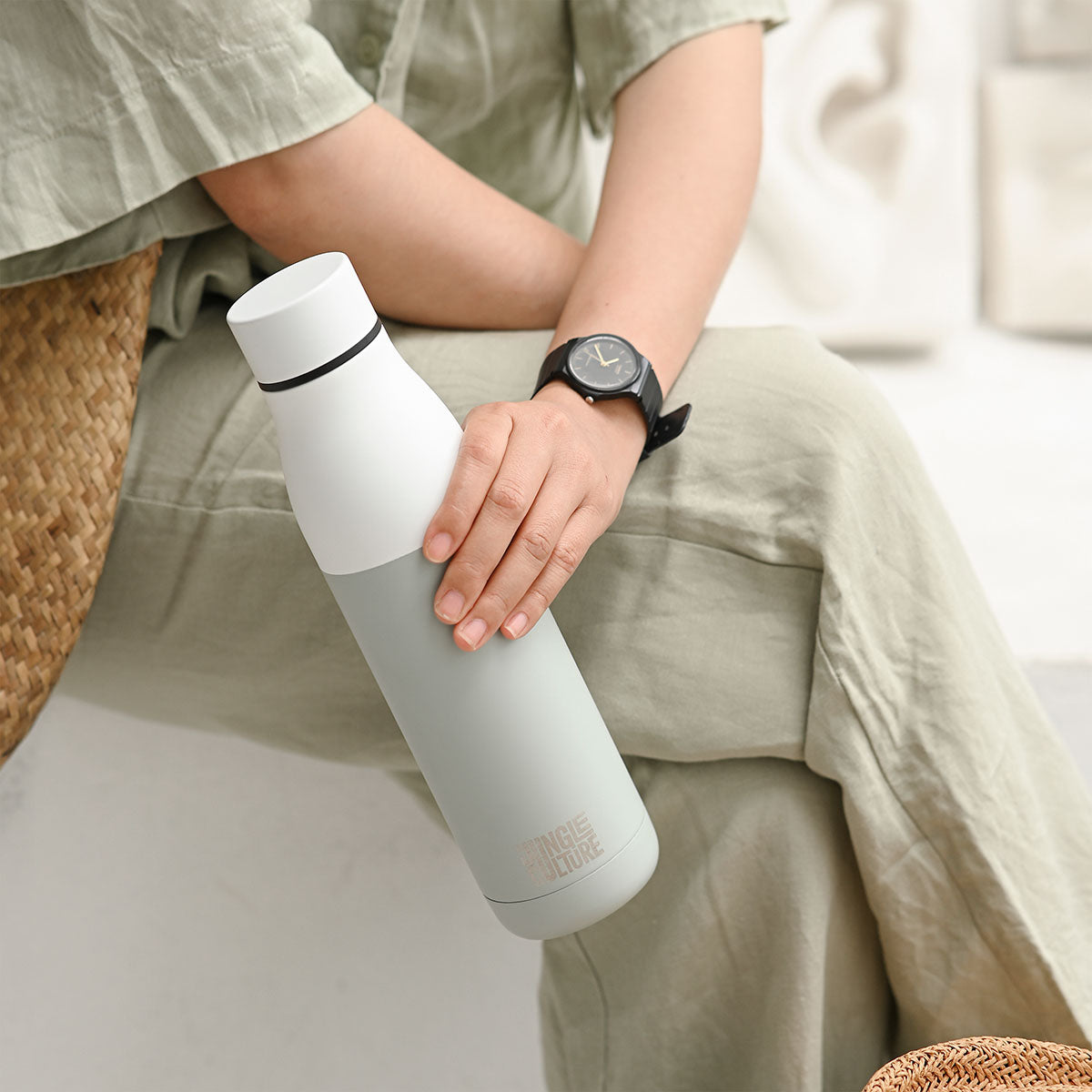 Reusable Stainless Steel Water Bottle (Matt Effect White)-2